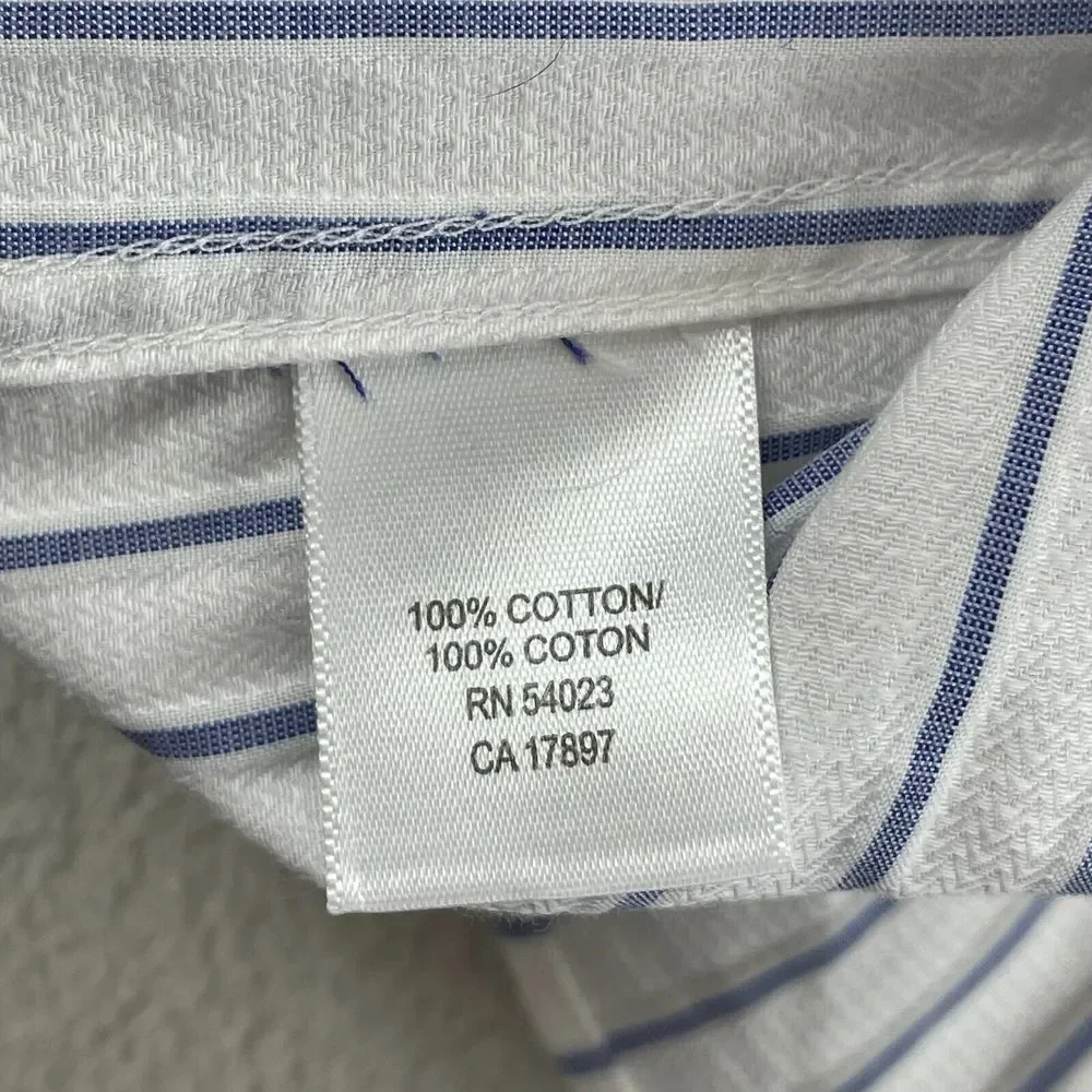 Banana Republic Shirt‎ Men Large White Striped Non Iron Slim Fit Long Sleeve
